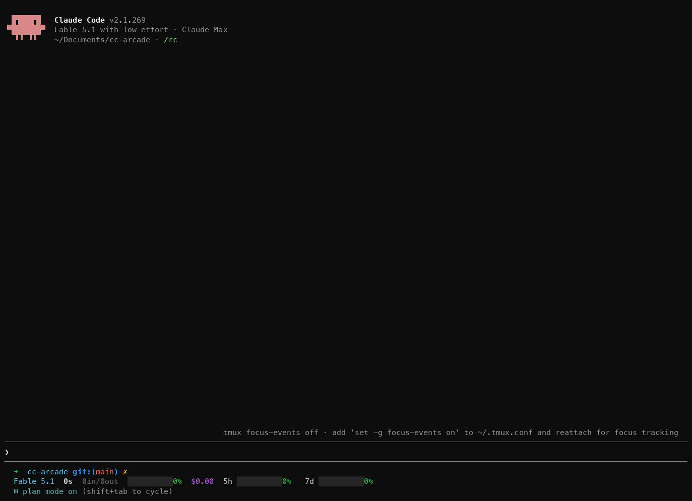 Running /arcade, clicking Tetris, playing a few pieces and switching to 2048 above the Claude Code prompt