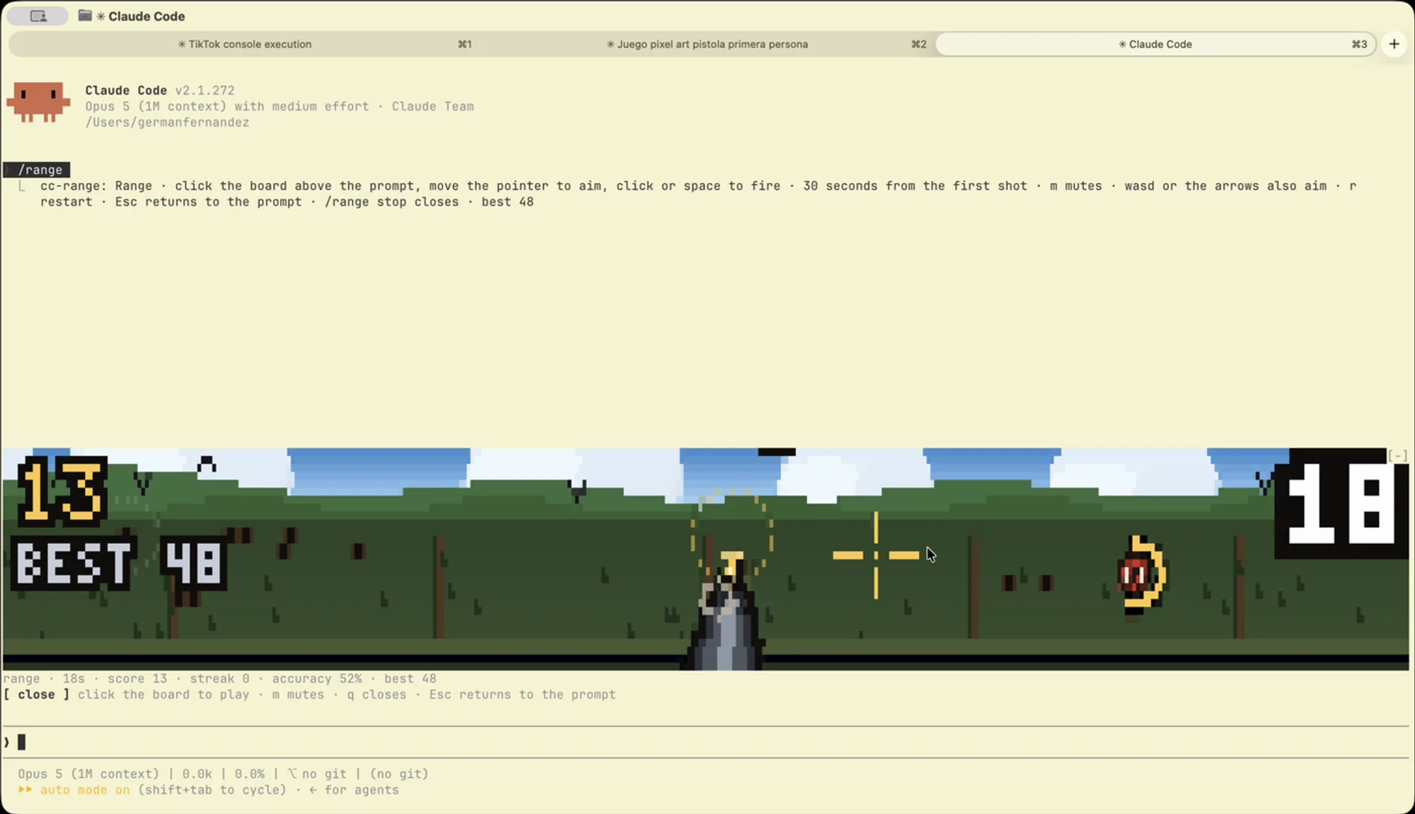 cc-range meadow scene: the target hangs on bare posts in the grass, no wall behind it